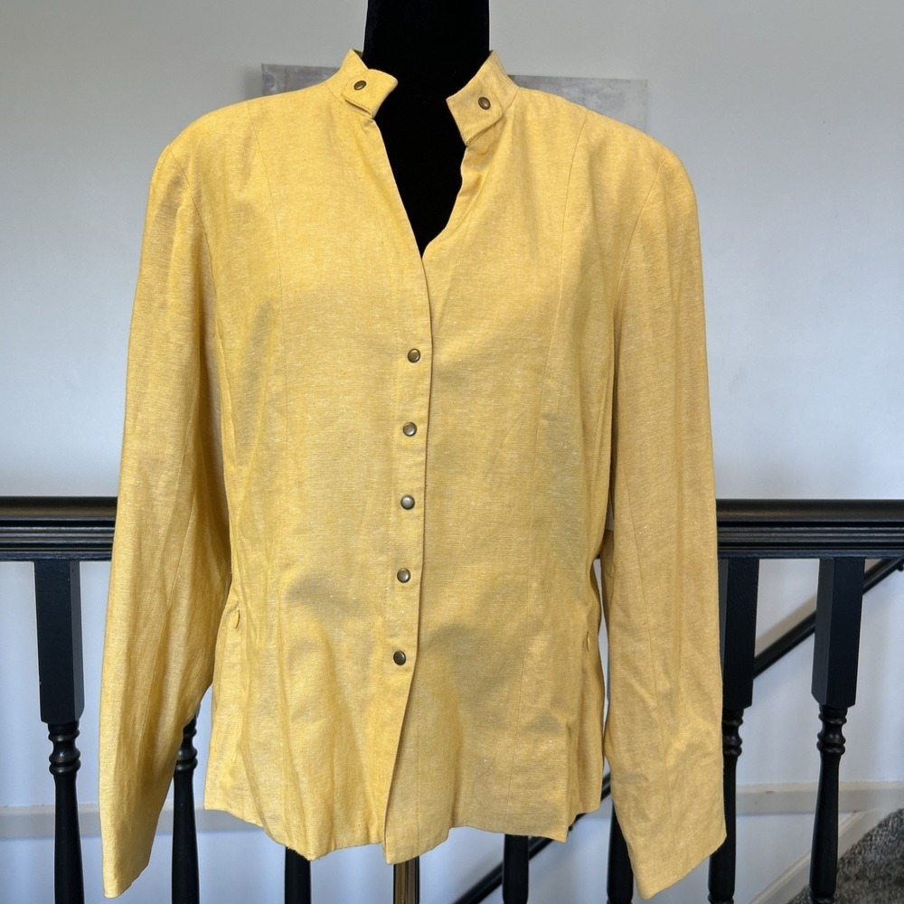 Coldwater Creek Linen Blend Belt Detail Jacket Blazer Yellow NWT Size 16